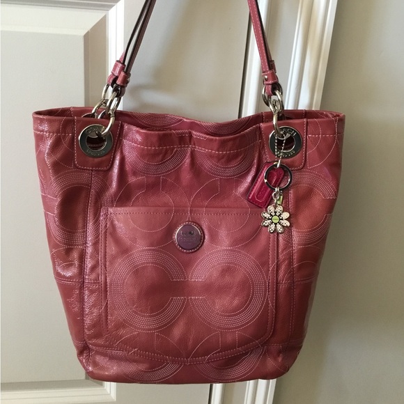 Coach Handbags - Special Edition Coach Alex Raspberry Leather Shoulder Bag w/Coach Daisy Charm